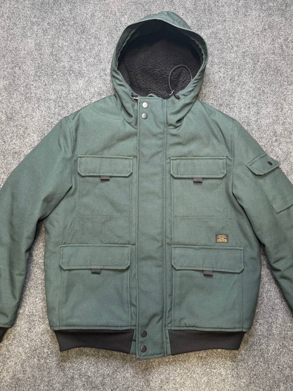 HM LOGG Mens Canvas Utility Jacket Hooded Water Repellent Green Size L